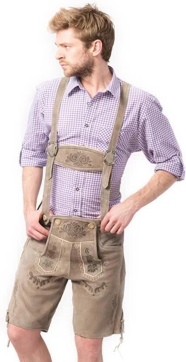 Tannhauser Lederhosen Vintage Kort Deluxe 100% Echt Leder Oktoberfest Heren Lederhosen Man - Leer-Bruin - 5XL
