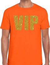 VIP tekst t-shirt oranje heren - heren shirt VIP gouden glitter letters - oranje kleding M