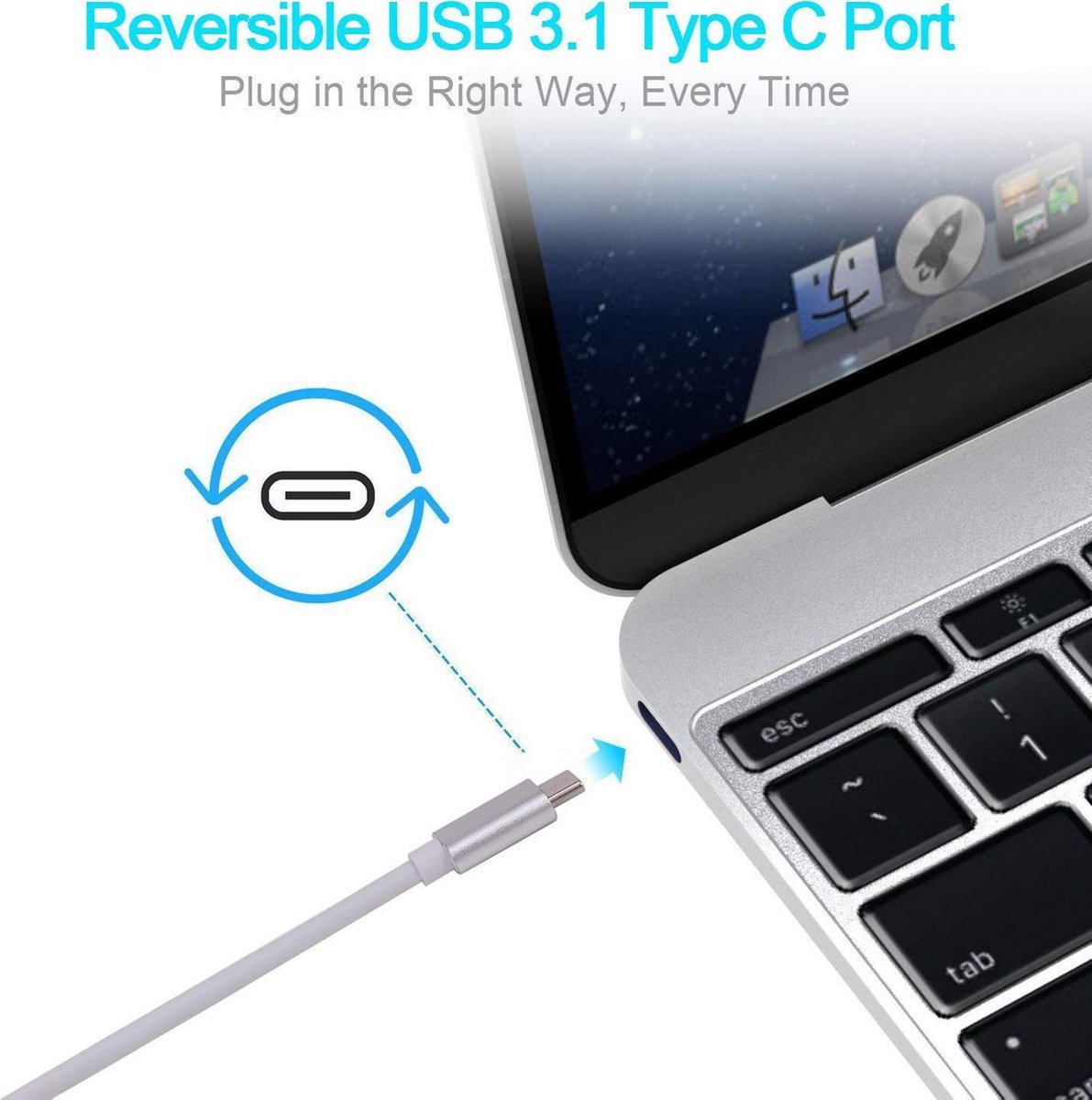 USB-C naar VGA adapter kabel 17cm, male naar female, plug & play, hoge kwaliteit, voor Macbook, Chromebook, Acer, Dell, HP, Lenovo - Afbeelding 3