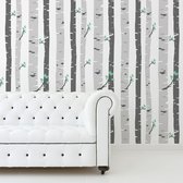 Walplus Berkenbomen - Muur Decoratie Sticker - Grijs - 4 bladen van 60x90 cm