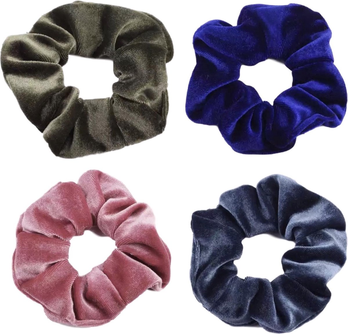 Kraagjeskopen.nl - Scrunchies Velvet Haarwokkel Haarelastiek Roze Groen Blauw Grijsblauw - 4 stuks - scrunchie voordeelset