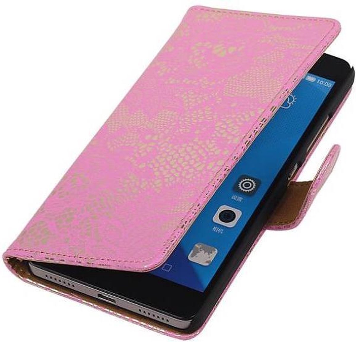 Lace Bookstyle Wallet Case Hoesjes Geschikt voor Huawei Honor 7 Roze