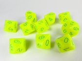 Chessex dobbelstenen set, 10 10-zijdig, Vortex Electric yellow w/green