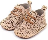 Leren Babyschoenen met Veters en leuke jachtluipaardenprint 12-18 maanden