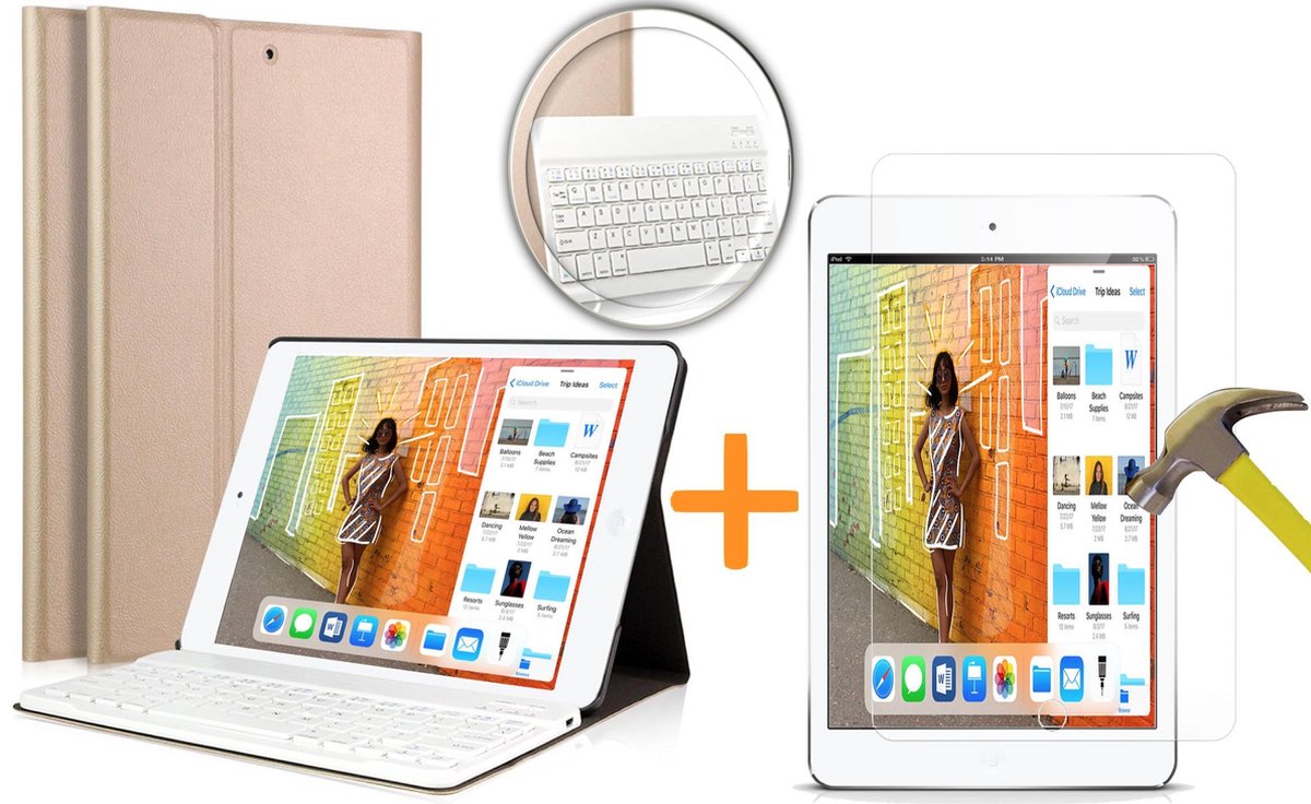 iPad 2018 Hoes met Toetsenbord - 9.7 inch - iPad 2018 Hoes Book Case Cover Hoesje met Toetsenbord en Screenprotector Goud - iCall