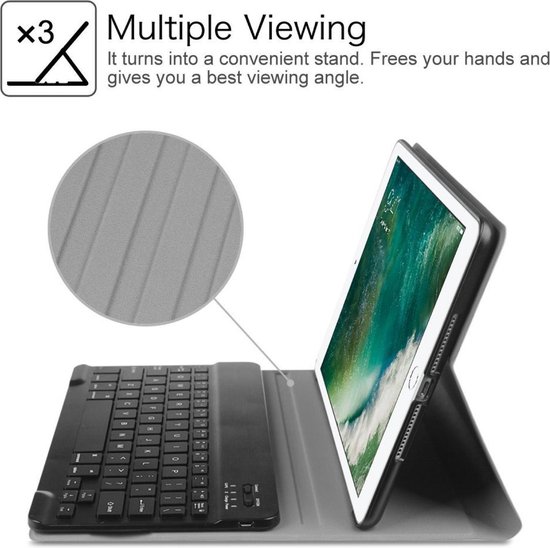 Hoes met Toetsenbord en Screenprotector geschikt voor iPad 2018 / 2017 9.7 inch - Book Case Cover Zwart