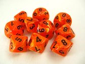 Chessex dobbelstenen set, 10 10-zijdig, Vortex orange w/black