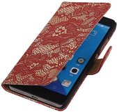 Lace Bookstyle Wallet Case Hoesjes Geschikt voor Huawei Honor 7 Rood