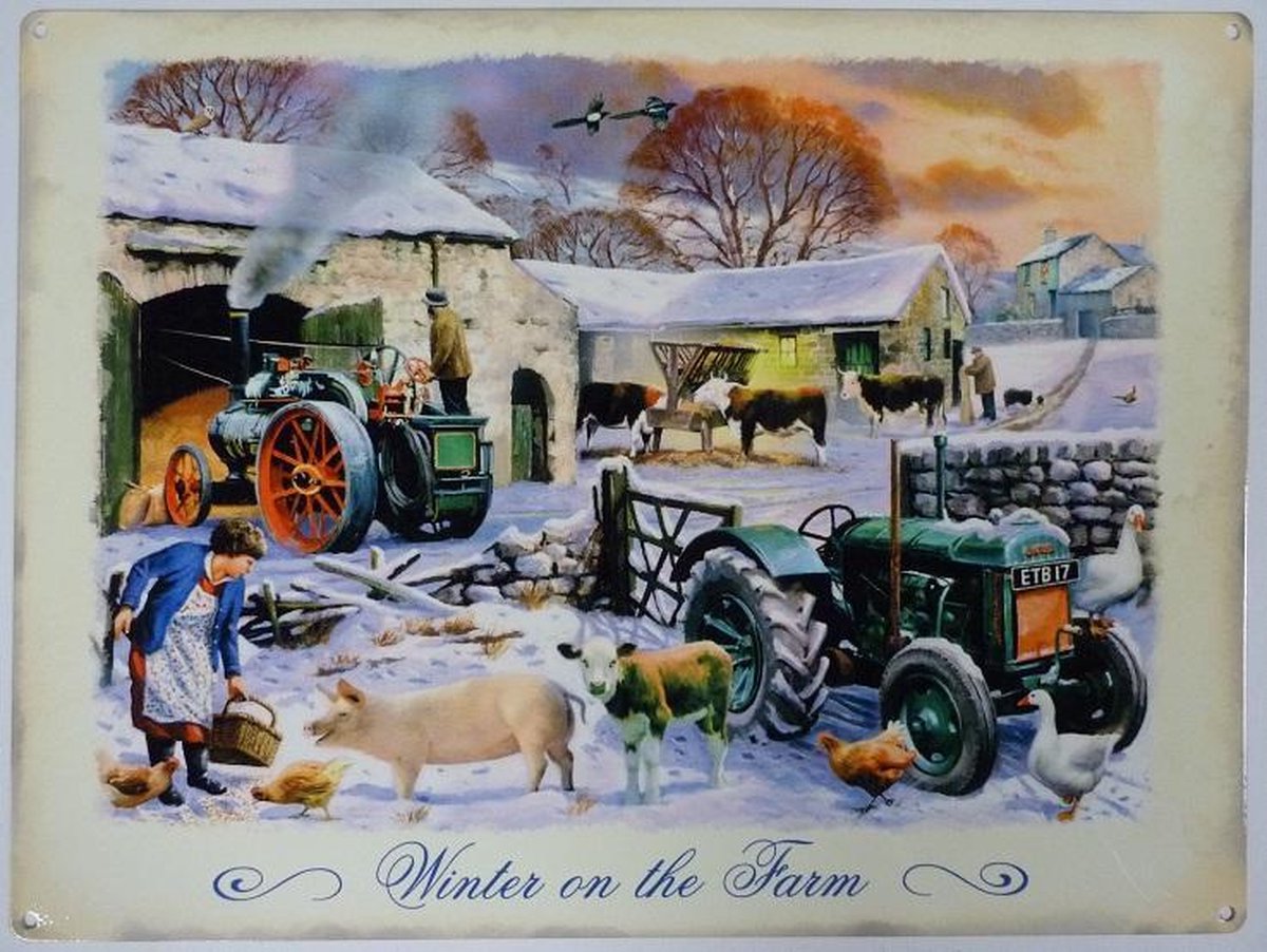 Wandbord - Winter On The Farm -30x40cm-