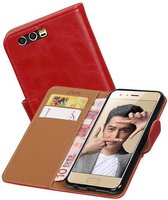 Zakelijke Book Case Telefoonhoesje Geschikt voor de Huawei Honor 9 - Portemonnee Hoesje - Pasjeshouder Wallet Case - Rood