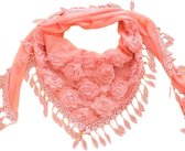 Fashionidea – mooie zalm roze omslag sjaal heerlijk zacht en lekker dun met sierlijke franjes en roosjes