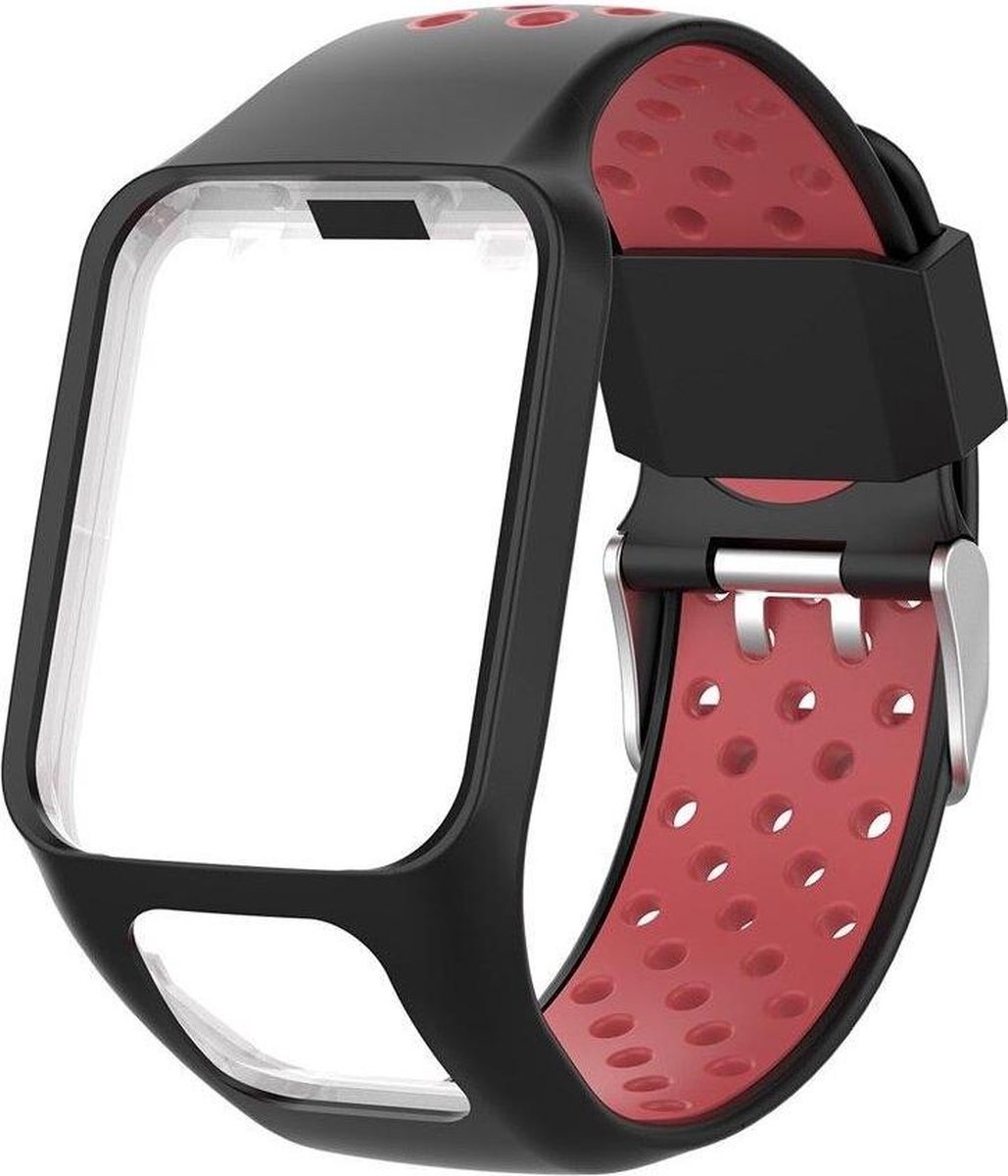 KELERINO. Siliconen bandje geschikt voor TomTom Runner/Spark modellen - Zwart / Rood