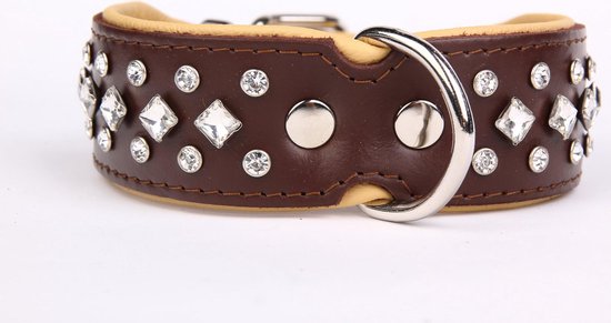 Trouwens Kind Pathologisch Dog's Companion - Leren halsband met kristallen - Lengte: 45cm (32-41cmx40  mm), Kleur:... | bol.com