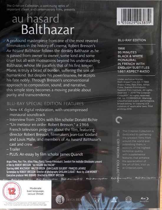 Au Hasard Balthazar The Criterion Collection Blu Ray Blu Ray Dvds