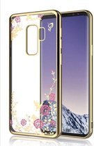 DrPhone Flower Bloemen Case Diamant Crystal TPU Hoesje - Geschikt A8 2018 - Goud