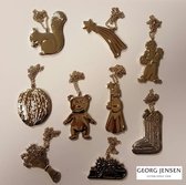 Georg Jensen kerst ornamenten - set van 9  verschillende figuren - goud - verguld