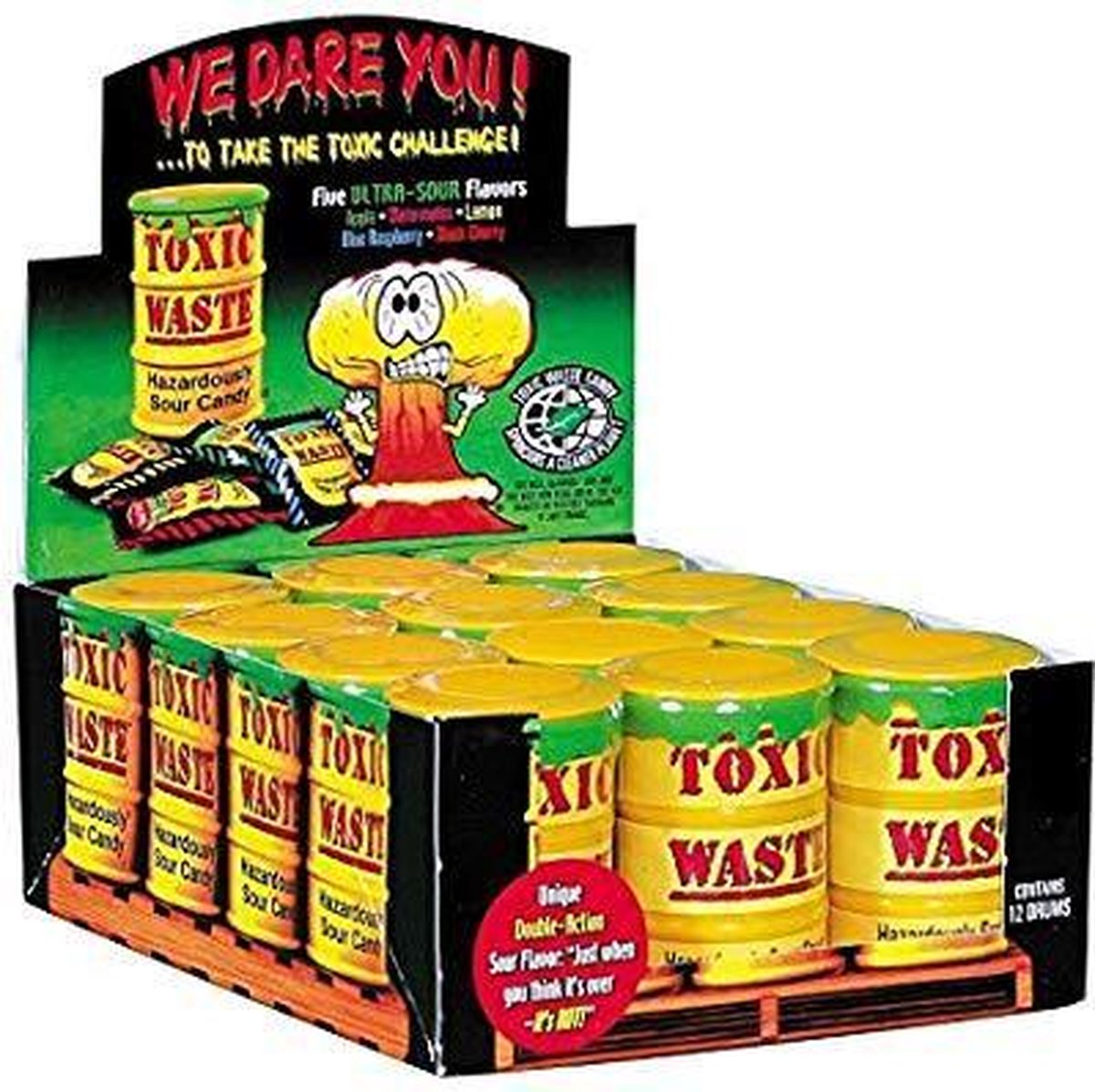 Toxic Waste Yellow Sour Candy Drum (12Pack)