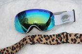 Combinatiepakket van Skibril met goud spiegelglas, extra zelfontworpen panter band en een beschermdoos
