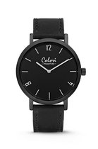 Colori 5-COL438 - Horloge - Leren band - Zwart met donkere kast - 42 mm