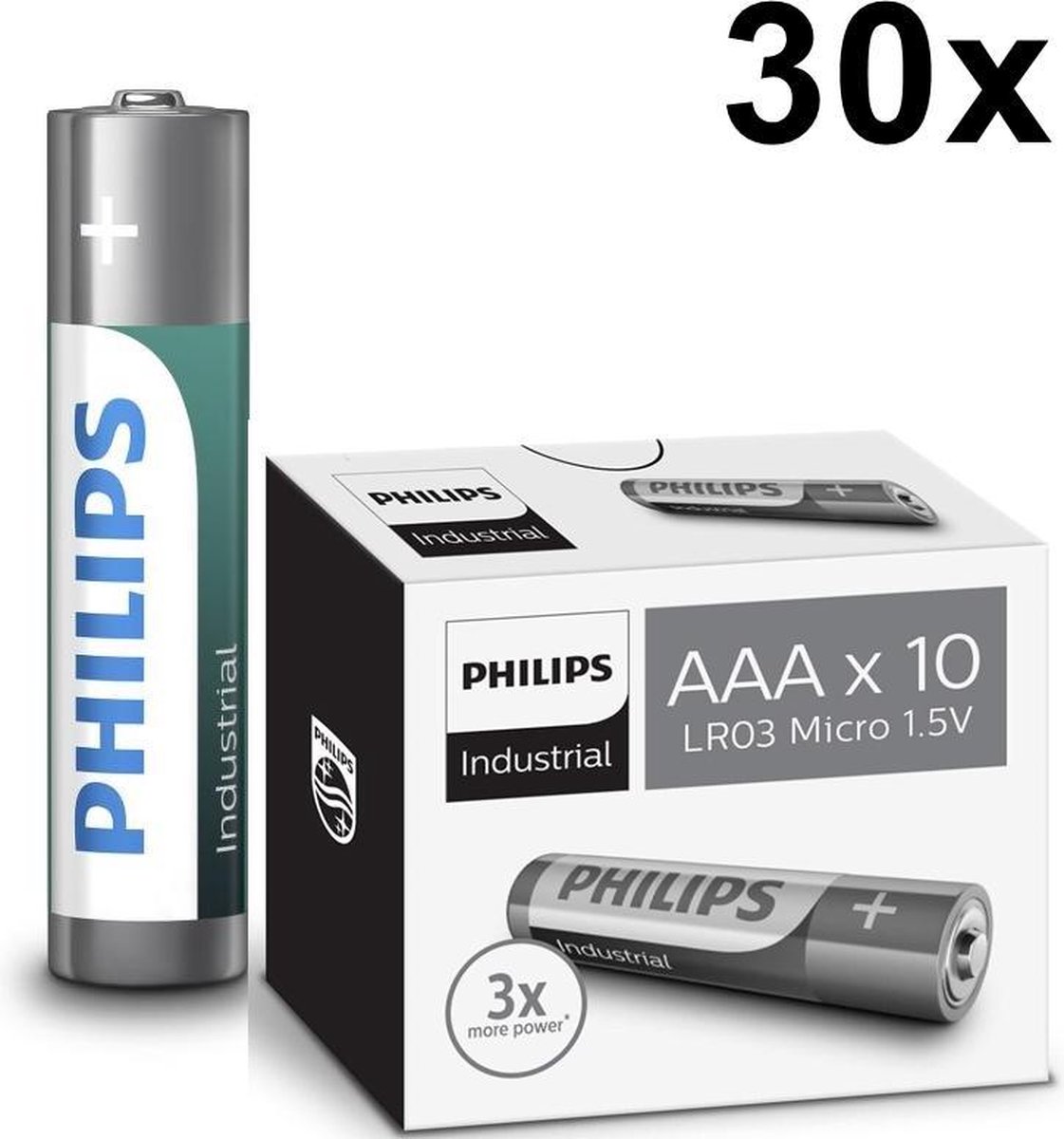30 Stuks - AAA R3 Philips Industrial Power Alkaline