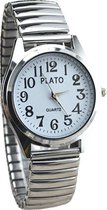 Fako® - Montre - Bracelet extensible - Platon - Ø 32mm - Couleur argent - Blanc