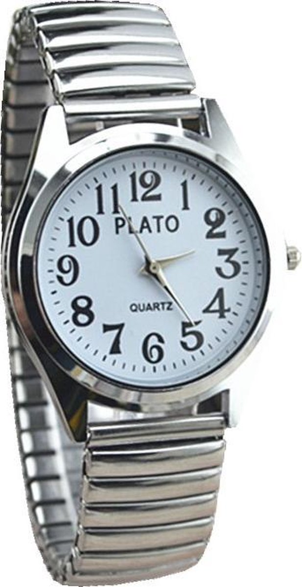 Fako® - Horloge - Rekband - Plato - Ø 32mm - Zilverkleurig - Wit