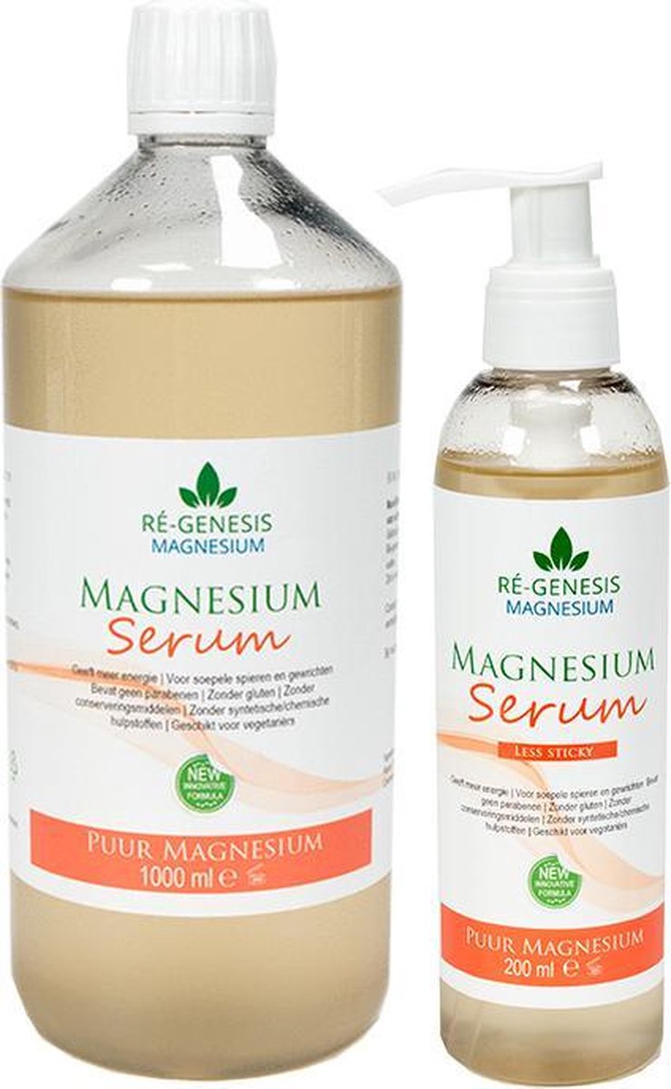 Magnesium Serum - Gel - van Ré-genesis | Voordeelpakket - 1000 ml navulfles - en - 200 ml pompfles