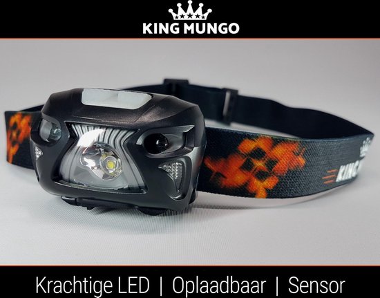 Felle Hoofdlamp LED Oplaadbaar - 1200mAh - Bewegingssensor - Wit/Rood licht - 200 Lumen - King Mungo KMHL014 - King Mungo