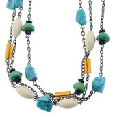 Ketting met meerdere lagen en turquoise en bruine kralen