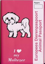 Honden paspoorthoes "I love my Maltezer" voor europees dierenpaspoort korthaar roze