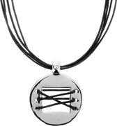 Zwarte ketting touw met zilverkleurige ronde hanger
