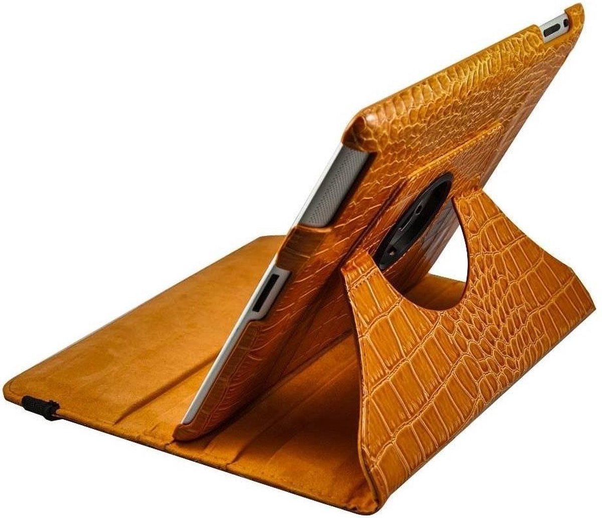 iPad 2, 3, 4 - 360 Graden draaibare Hoes - krokodillen / Crocodile Lederen - Oranje