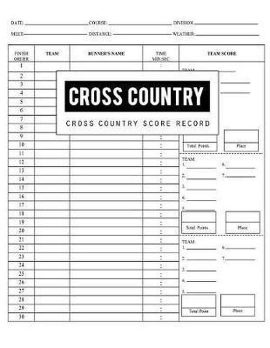 Cross Country Score Record 9781723413629 Bg Publishing Boeken