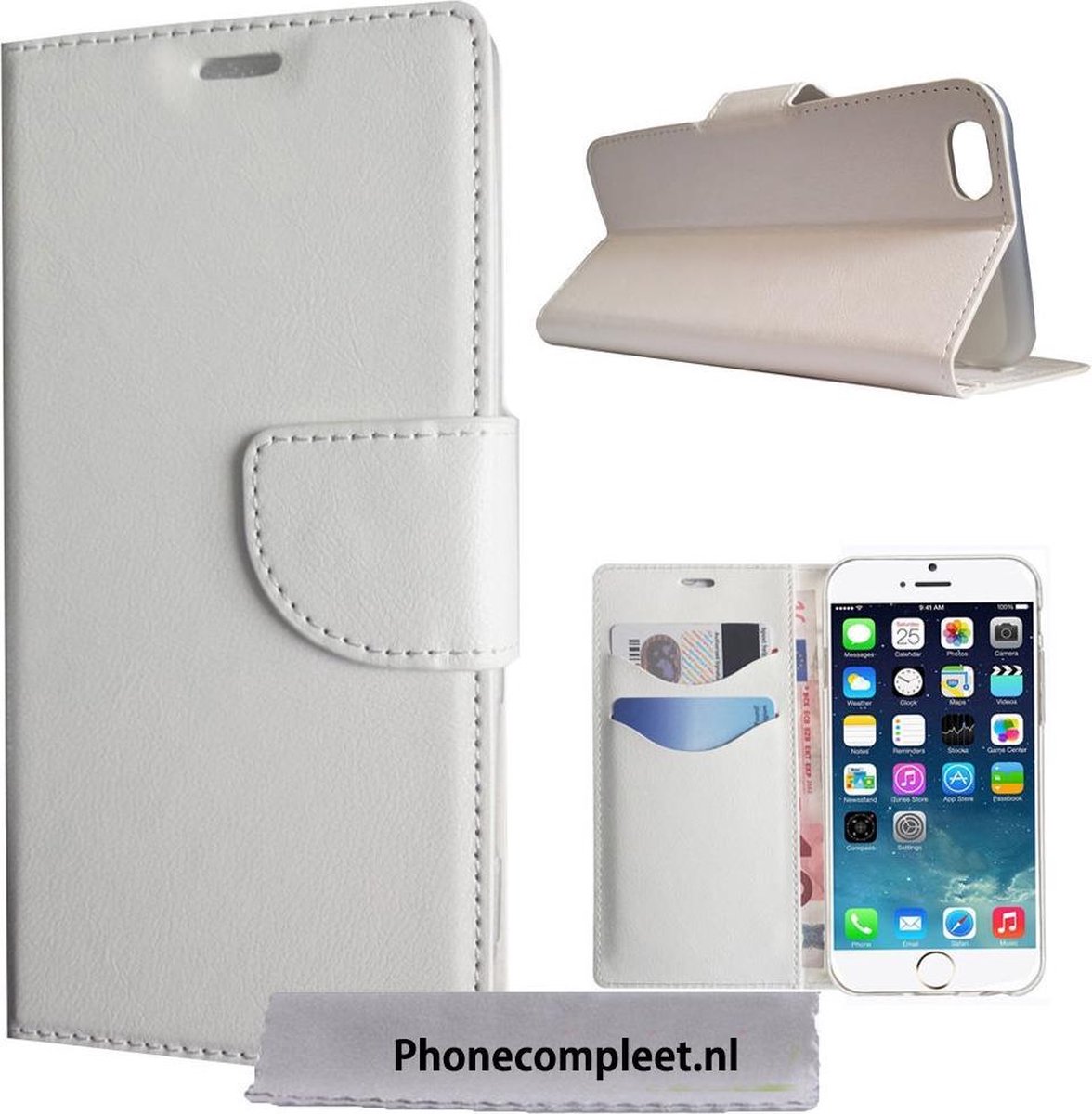 iPhone 5 / 5S Wallet Boek Case Lederen Hoesje Wit