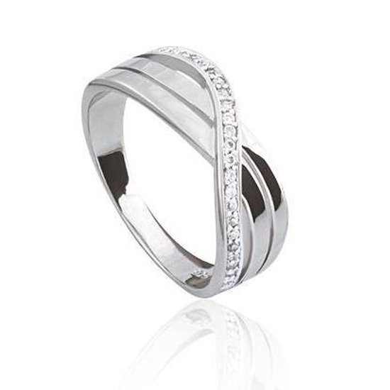 Glow- Zilveren Ring - Gerhodineerd Met 1 Rij Zirkonia