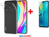 Epicmobile - Huawei P Smart 2019 Transparant silicone hoesje + Tempered Glass screenprotector – Voordeelpack