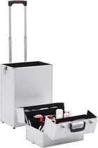 Luxe Make-up (Incl 3 Nep wimpers) Koffer aluminium Zilverkleurig - Make up Trolley - Visagie koffer - Cosmetica koffer - Beauty case - Nagelstyliste koffer