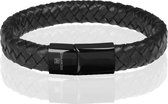 Memphis gevlochten leren armband Zwart-19cm