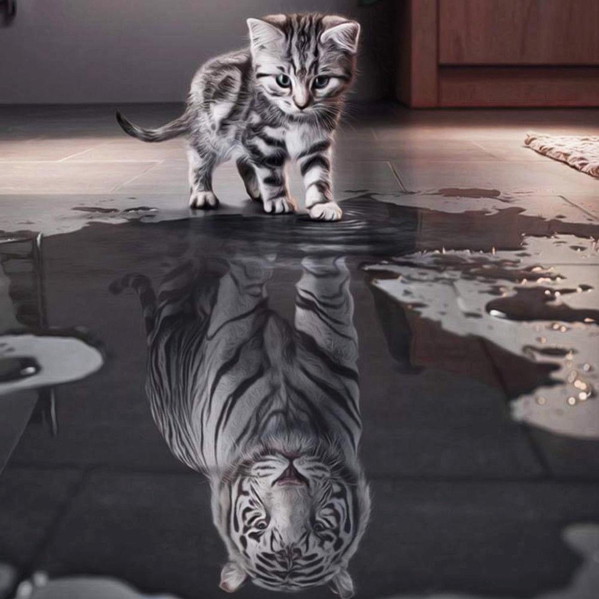 Diamond Painting 5D met kat & tijger in spiegelbeeld 50 x 50 cm | bol.com