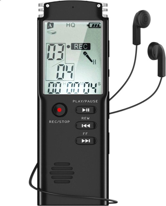 64 GB USB dicteerapparaat, digitaal, voicerecorder met spraakherkenning en one-touch-opname, opnameapparaat, audio, professioneel voor lezingen, vergaderingen, interview, lezing (zwart