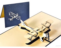 Popcards popupkaarten - Klassiek Vliegtuig met propeller Dubbeldekker Tweedekker Vaderdag Verjaardag Verjaardagskaart Jarig Felicitatie pop-up kaart 3D wenskaart