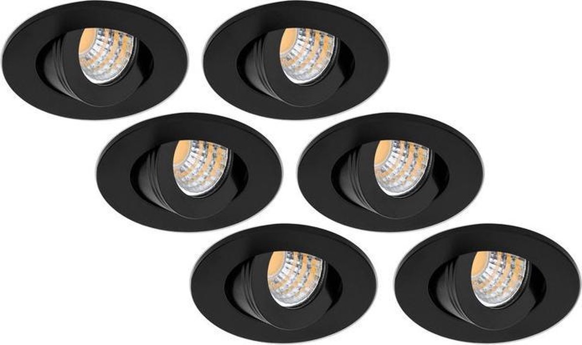 Groenovatie Inbouwspot LED - 3W - Rond - Kantelbaar - Dimbaar - Ø53mm - 6-Pack - Zwart