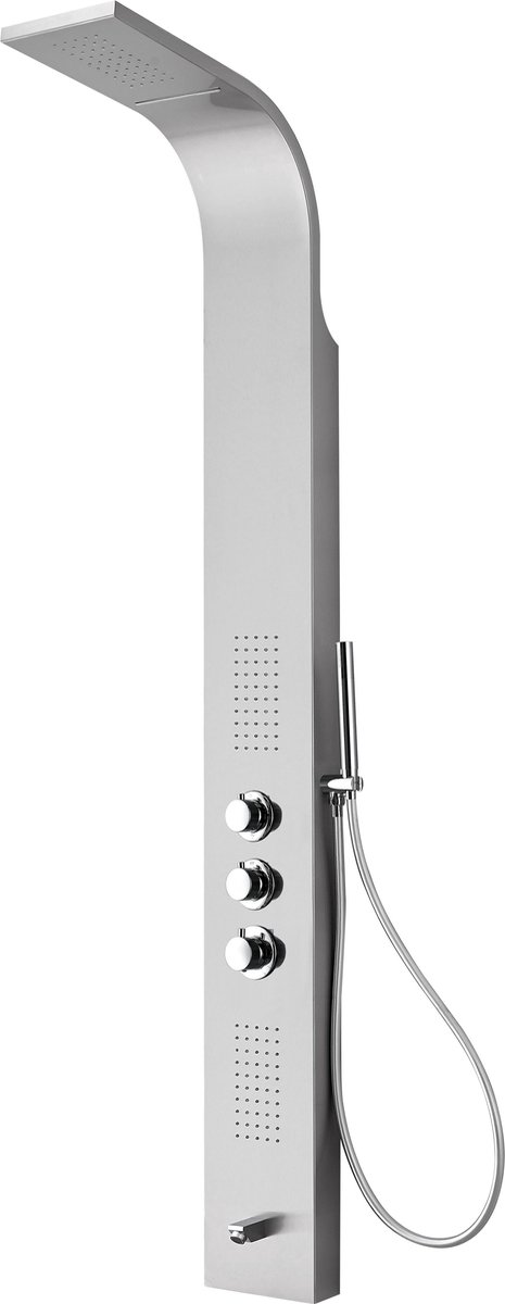 Douchepaneel Amaro 160x20x7cm RVS Thermostaatkraan Regendouche Massagejets Onderuitloop