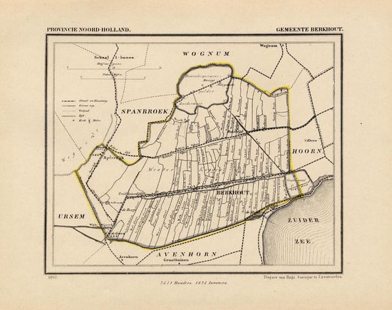 Foto: Historische kaart plattegrond van gemeente berkhout in noord holland uit 1867 door kuyper van kaartcadeau com