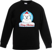 Kersttrui Merry Christmas ijsbeer kerstbal zwart jongens en meisjes - Kerstruien kind 5-6 jaar (110/116)