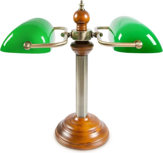 relaxdays Bankierslamp groen 2 lampenkappen, Notarislamp groen glas,  Bureaulamp, Lamp. | bol