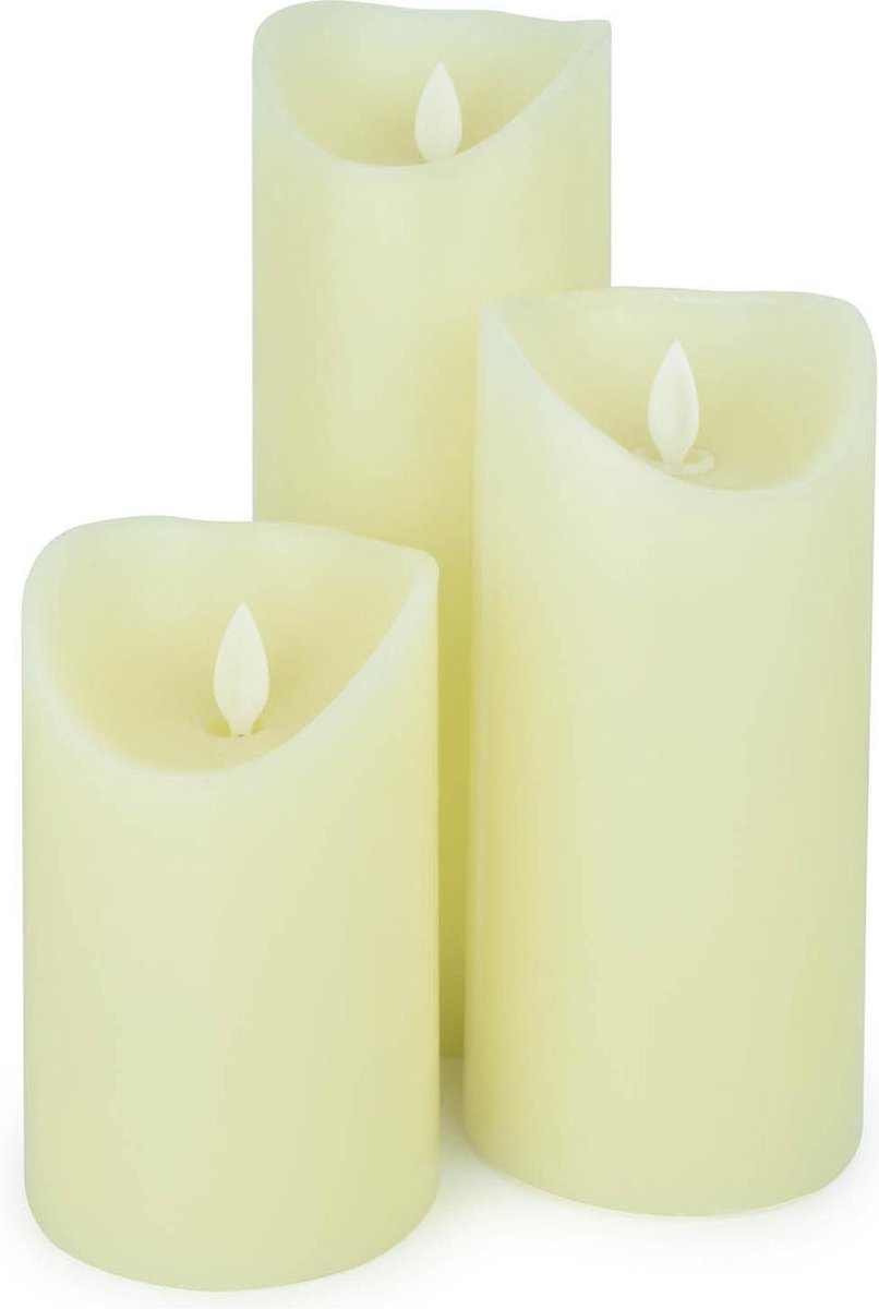 O'DADDY® LED Kaarsen - Led kaarsen met bewegende vlam - led kaarsen met afstandbediening - led kaars - led kaarsen met timer - led kaarsen met flikkerende vlam - met timer en dim functie - Warm Wit Licht - Crème - set van 3 maten 12.5+18+22 - 8d - O'DADDY