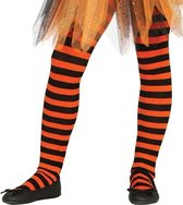 Heksen verkleedaccessoires panty maillot zwart/oranje voor meisj