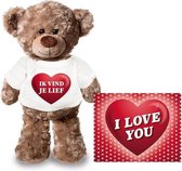 Knuffel teddybeer ik vind je lief hartje 24 cm met Valentijnskaart A5 - Valentijn/ romantisch cadeau