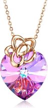 Paarse Hart met 18k Goud Bloem Swarovski® Hart Pendant Hanger - Ketting 40cm +5cm